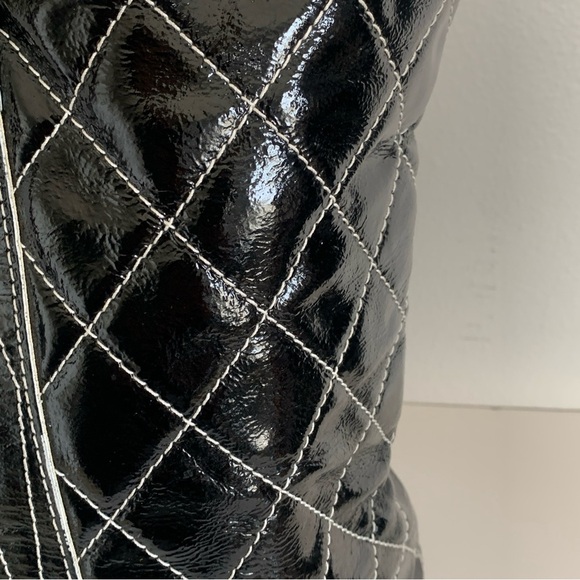 Cavalcanti Genuine Black Patent Leather Shoulder Bag Quilt Made In Italy Large - Picture 3 of 16